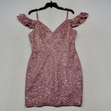 Midnight Doll Dress Womens 13 Pink Sequin Sweetheart Cold Shoulder Body Con 