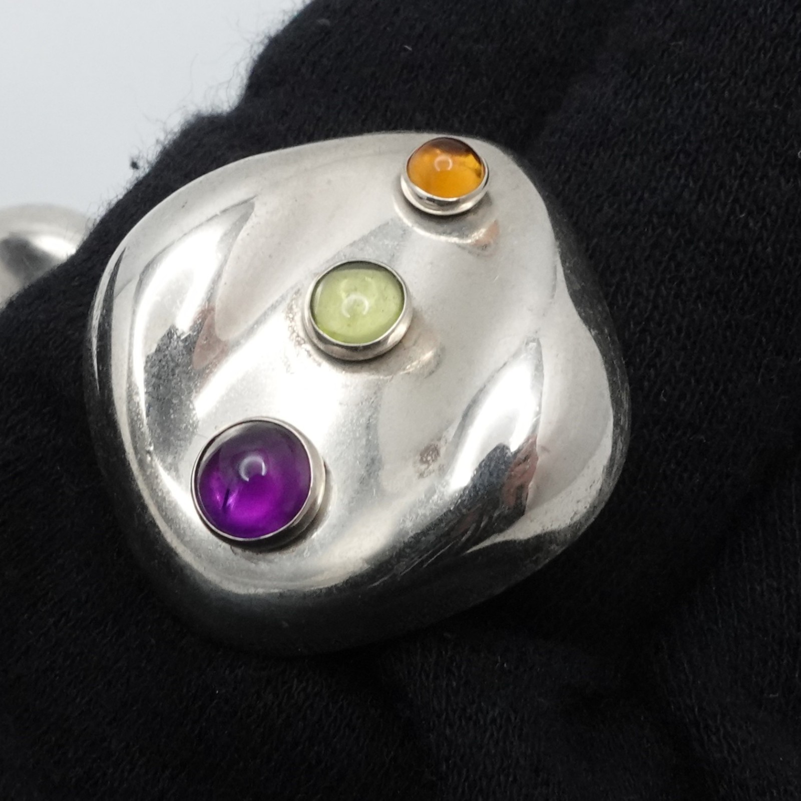 Sterling Silver Mexico Round Multi Gemstone Puffe… - image 8