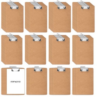 Mini Clipboards 6x9 Inch - 50 Pcs Wooden Hardboard A5 Memo Supplies for Office
