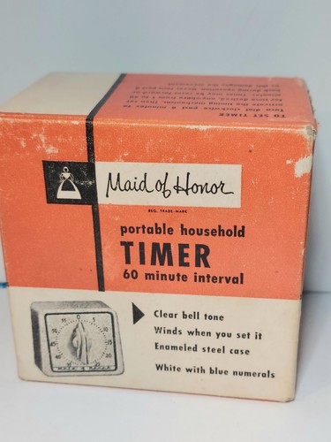 VtgSears Maid Of Honor Portable Enamel Metal Case Household Timer In Box Works