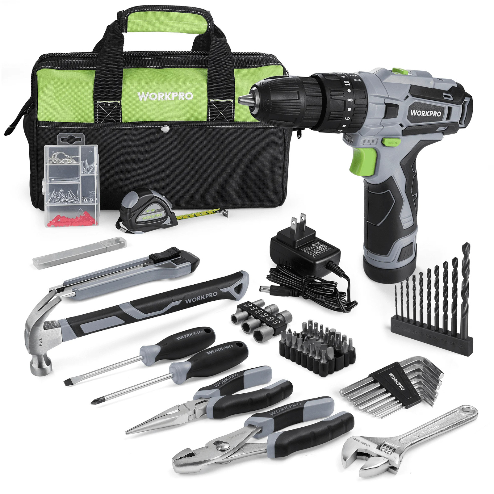 Power Tool Set 177-pc Combo Kit Storage Bag 2000mah Battery