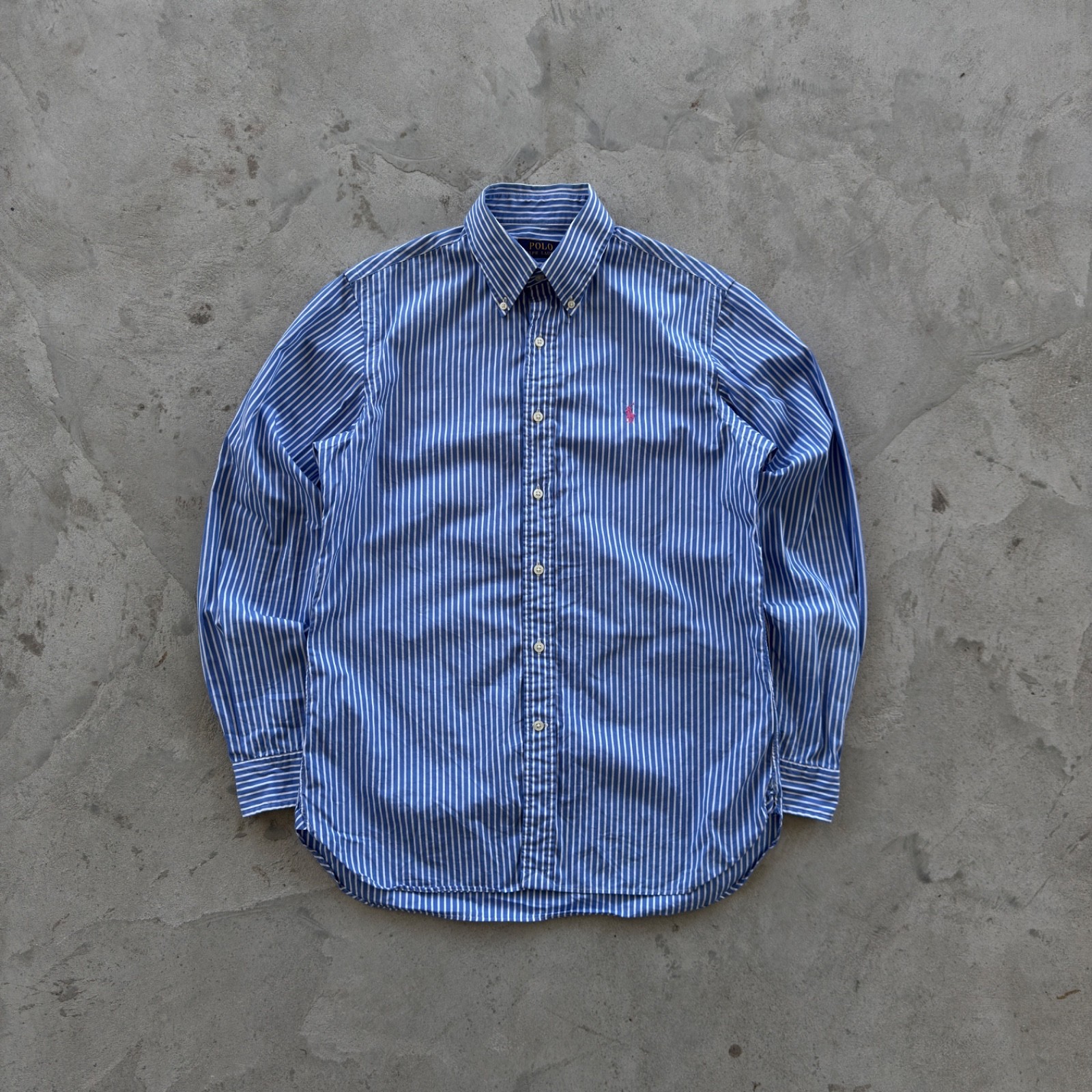 Vintage Polo Ralph Lauren Stripe Button Up Shirt Blue White Pony Logo 15 38 M