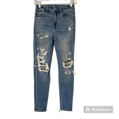 american eagle super hi rise distressed light jegging 2 short 
