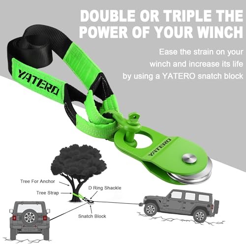 Off Road Recovery Kit, 10 Ton Heavy Duty Snatch Block Pulley and 3" x8' Tree 