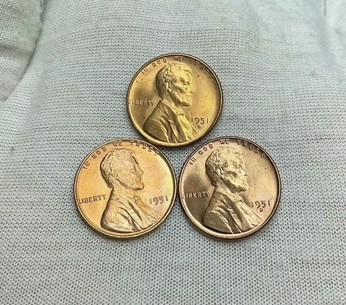 1951 P-D-S Lincoln Cent Lot  * GEM BU RB RD * Actual Coins * FREE SHIPPING U257