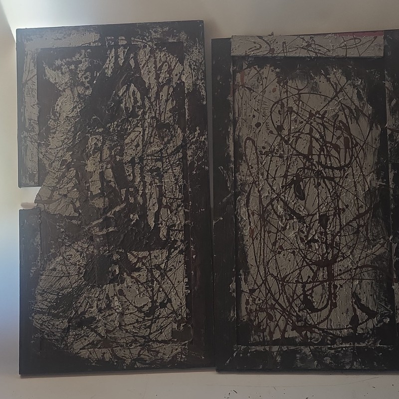 Michael Herley Original 2021 Abstract Diptych "Blackjack" Signed 1st Ever Sold