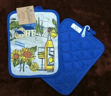 Sunflower Wine Pot Holder Set Kay Dee Tuscan Sun Pattern NWT