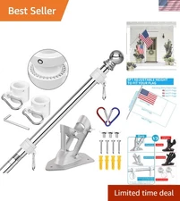 6 FT Adjustable Stainless Steel Flag Pole Kit with Tangle Free Bracket - Silver