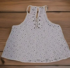 Hollister Tank Top Racer back Size Small White Eyelet W/ Front Lace Up Tie Flowy
