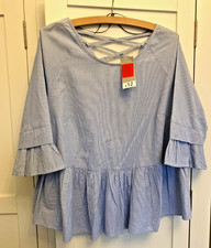 George Blue White stripe Smock Top peplum and frill detail Womens UK 12