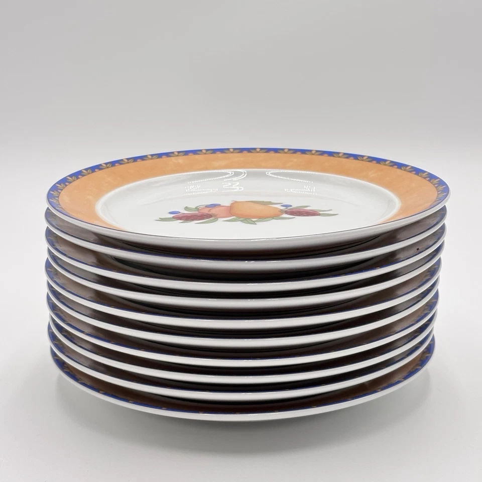 "Juego de 10 platos de postre de pan fresas borde naranja Dansk Fiance Fruits 7,25""" Foto 4 de 4