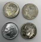 Roosevelt Dimes 1956 - 1964 Lot of  Five (4) 90% Silver, Circulated, Ungraded