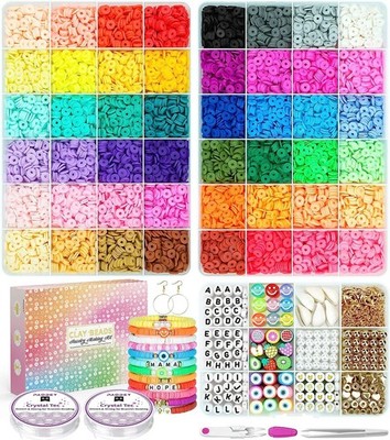 Clay Beads Bracelet Kit: 12000 Pcs, 48 Colors, Elastic Strings, Jewelry Craft