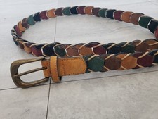 Womens Multicolor Suede Leather Belt 41 Split Chain Brass Buckle Boho Chic