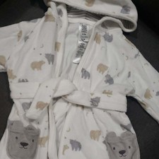 Just One You by Carter's Baby White Bear Print Bath Robe Tie Waist Size 0-9M