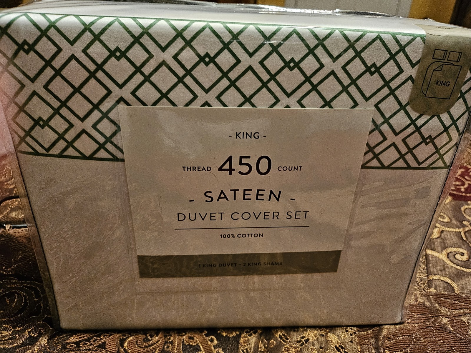 King 450 Thread Count Sateen 100% Cotton Duvet Cover Set 3-Piece White