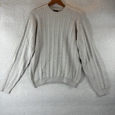 IZOD Men  s Sweater Size L Beige Cable Knit Preppy Pullover Crewneck 100 Cotton