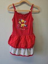 Vintage Disney Winnie the Pooh Dress 5T Toddler Girls Red 4th Of JULY SUMMER