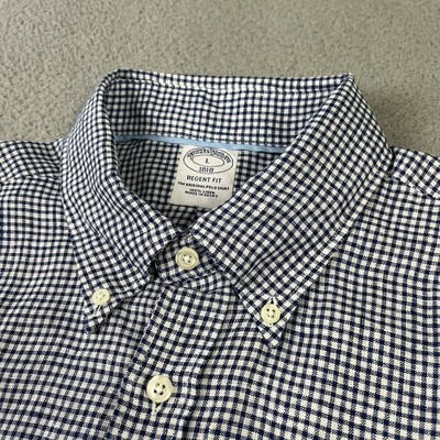 Brooks Brothers Shirt Mens Large Blue Regent Fit Short Sleeve Linen Button Up