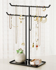 Black Metal Necklace Stand 2 Tier Jewelry Organizer Display Holder