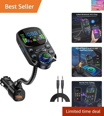 Bluetooth 5.3 FM Transmitter for Car Bluetooth Car Adapter PD30W & USB Port F...