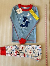 Hanna Andersson Org Cttn Long Johns PJS Shark Attack Midnigh Snacks US6-7 NWT