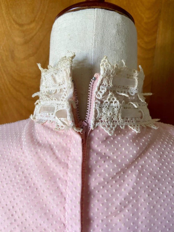 Maxi Vestido Vintage Años 60 Rosa y Blanco 7/8 Pequeño, Hecho en Unión Foto 4 de 4