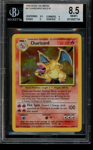 BGS 8.5 NM-MT+ Pokemon Charizard Base Set Unlimited Holo 4/102