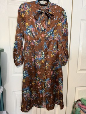 Zara Basics Floral Dress Womens Brown Dress Size Medium
