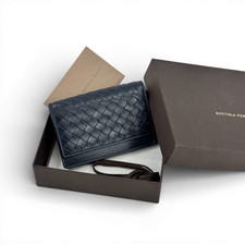 BOTTEGA VENETA Auth Intrecciato Navy Card Case