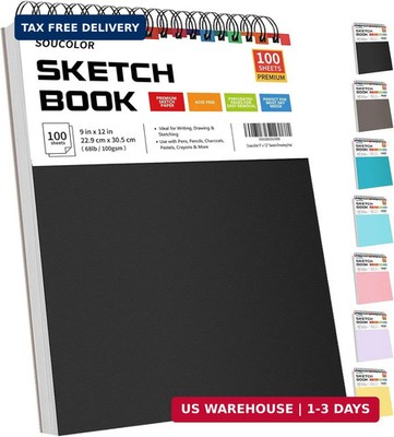 9'' X 12'' Sketch Book, 100 Sheets Top Spiral Bound Sketchbook with Acid-Free 68Lb