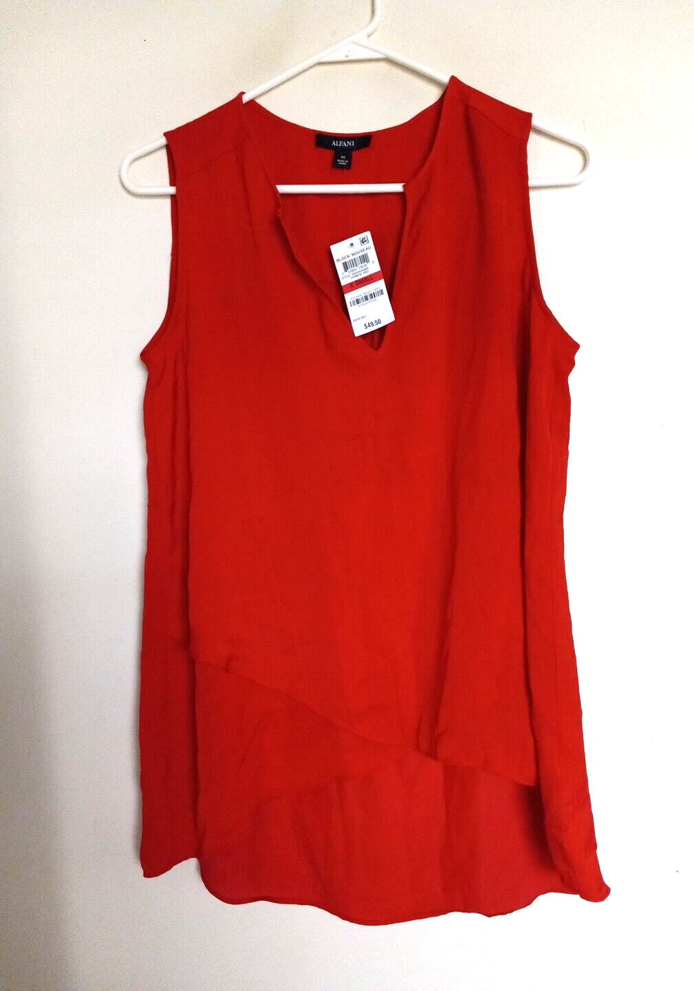 NWT Alfani  Red Sleeveless V-Neck High Low Top/Tank  Sz XS NEW