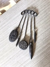 Antique 1880-90 American Silver Chatelaine, 5 Tool, Brooch