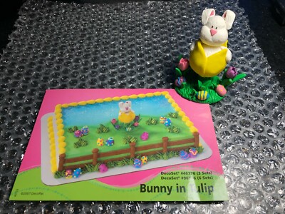 DecoPac EASTER BUNNY IN TULIP CAKE TOPPER DECORATING KIT BOBBLE EASTER EGGS NEW