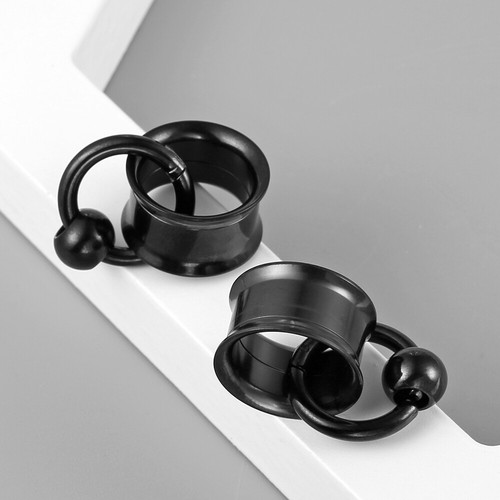 2PCS Ear Gauges Tunnels 316 Stainless Steel Plugs with Rings Ball Stretcher Stud - Picture 3 of 16
