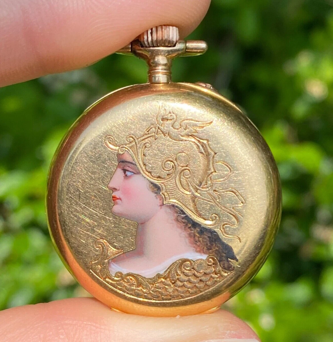 Art Nouveau Enamel Woman Warrior 18K Gold Pocket Watch eBay