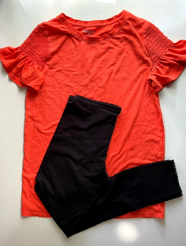 LOT OF 2-Big Girls Clothes, Cat&jack Old Navy-Orange T Shirt Leggngs 14/16 XL