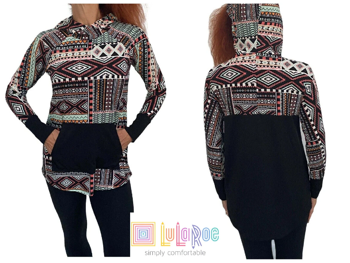 LULAROE AMBER BLACK AZTEC SWEATSHIRT HOODIE HOODED TOP S NWT🦄🌺