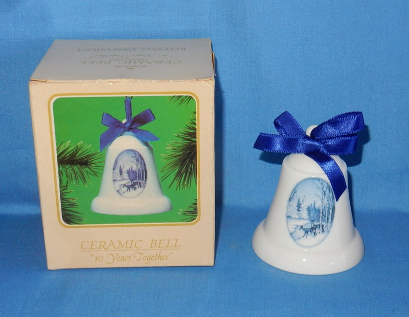 Hallmark 1984 Ceramic Bell 10 Years Together Christmas Ornament in Box