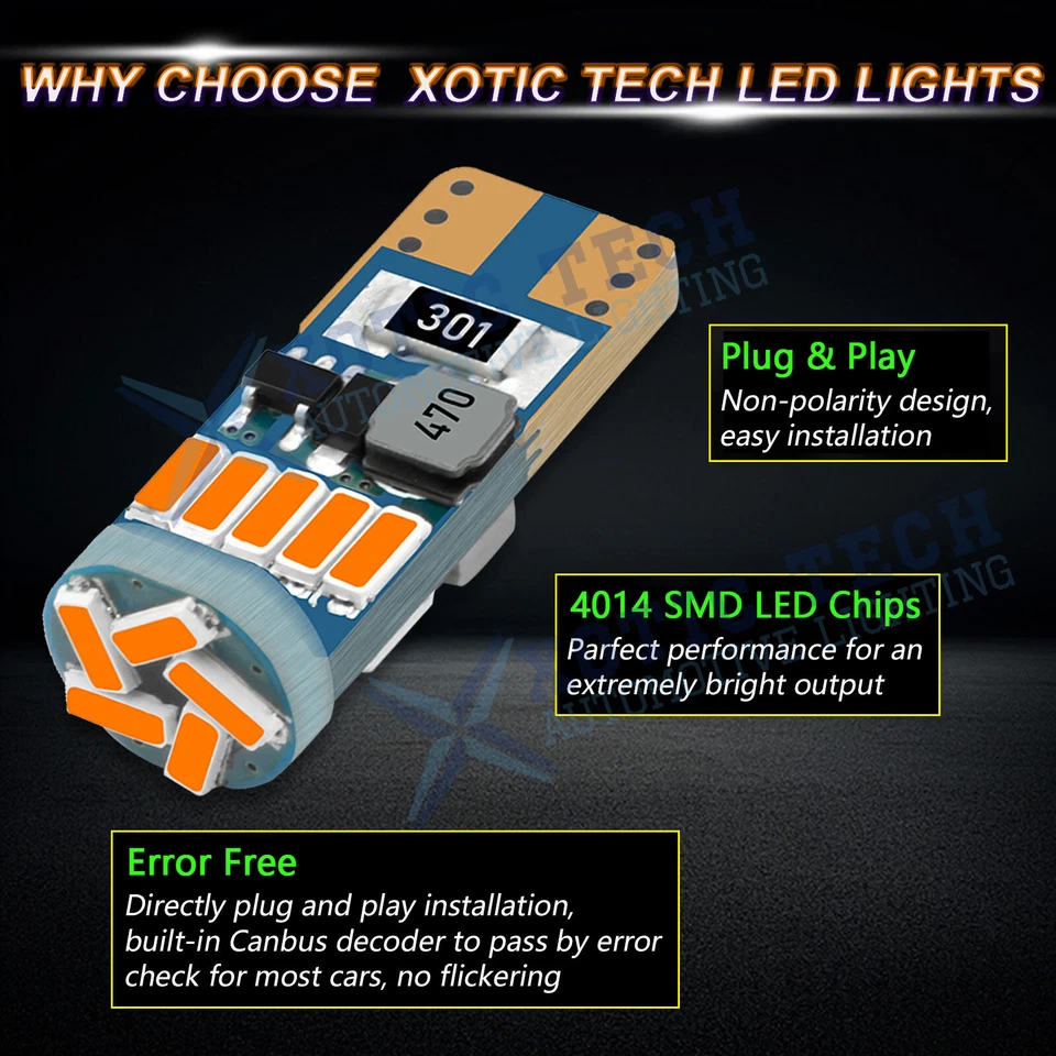 Marcador lateral LED sem erros pisca-pisca externo luz de placa de licença lâmpada de cortesia âmbar - Imagem 4 de 4