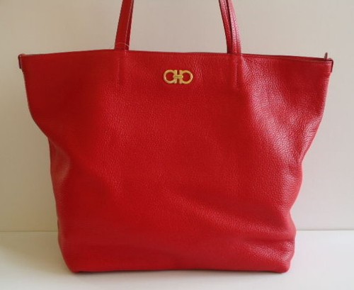Salvatore Ferragamo Gina Pebbled Leather Satchel Tote Red - Picture 4 of 8