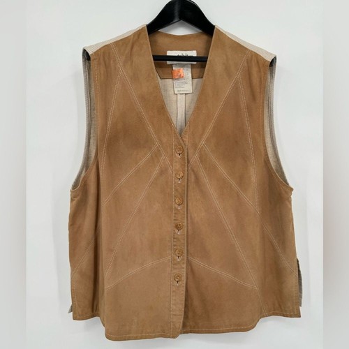 Patrizia S by Mondi Vintage Leather and Linen Vest size 14 US made Germany