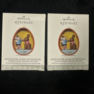 2-HALLMARK Keepsake 2017 HAPPY EASTER COOKIE CUTTER MOUSE Easter TREE ORNAMENTS