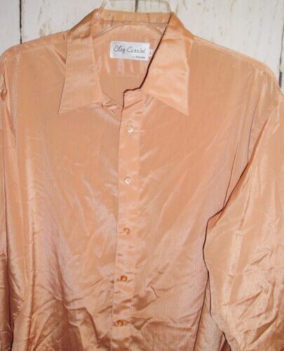 Vintage Shirt 1970's Oleg Cassini By Burma L Tan shimmer Disco Mod Groovy View 4
