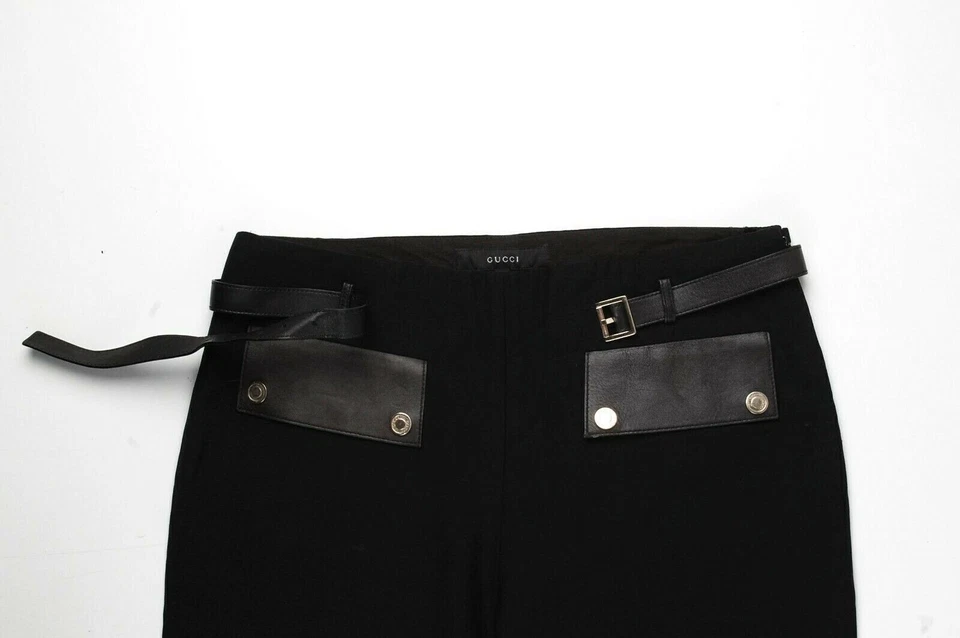 Original Gucci Women Wool Trousers With Belt Black Pants size 40 (W29) - Image 2 of 4