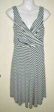#J Isaac Mizrahi New York Black White Striped V-Neck Swing Dress Size 6