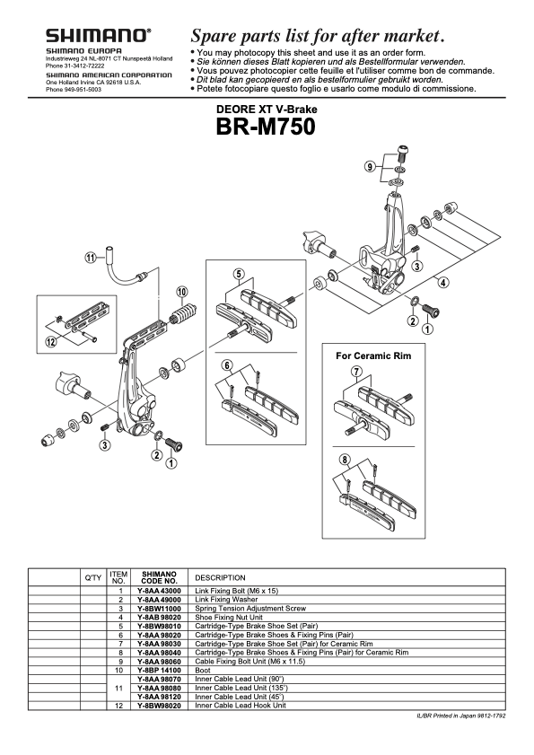 Shimano XTR/XT V-Brake Stainless Steel Mounting Bolt/Washer Set