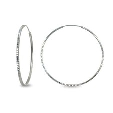 50mm Round Square-tube Lined Diamond-cut 1.5mm Endless 925 Silver Hoop Earrings