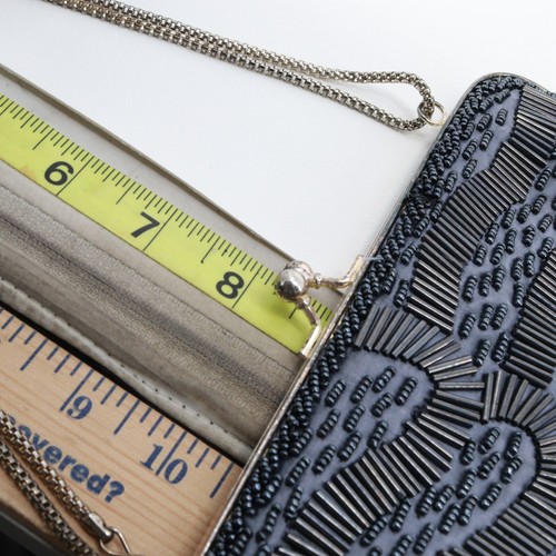 Vintage Handtasche Damen Gunmetal grau Perlen Kiss Lock gefüttert Handtasche Schultertasche - Bild 18 von 18