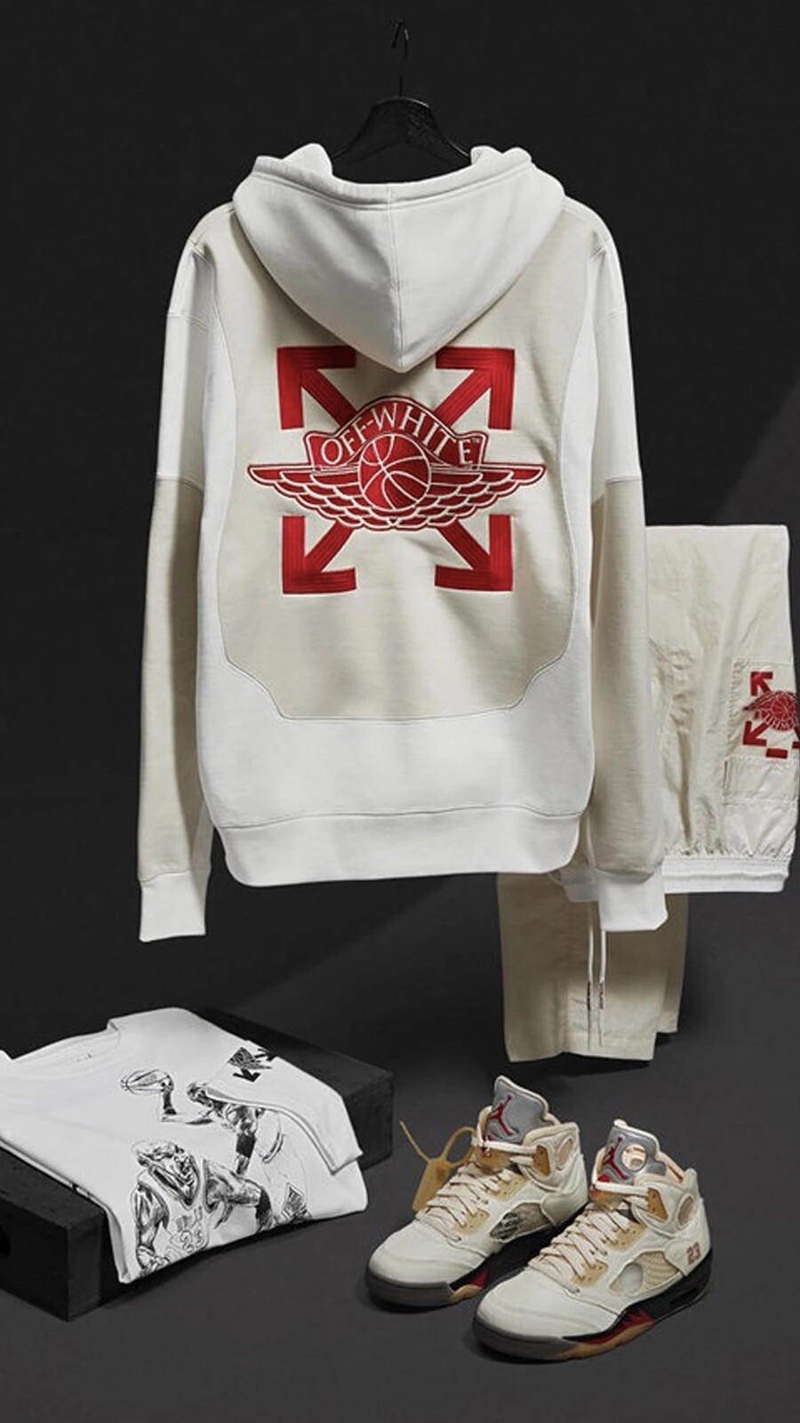 OFF WHITE X NIKE Felpa con cappuccio Off White X Jordan Xtra Large Sail Fossil bianca università rossa ?